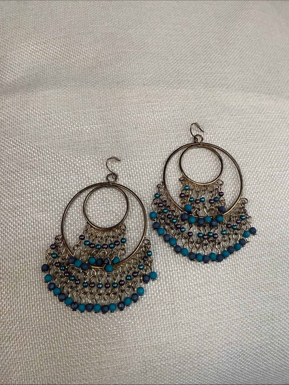 Boho Teal Beaded Hoop Earrings - Women Jewelry